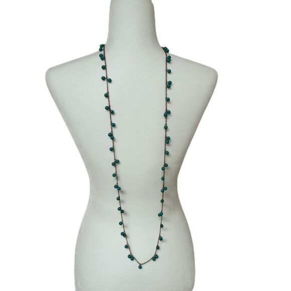 Turquoise Beaded Necklace Southwest Western Jewelry Gold Tone 24" Chain Vintage - Picture 6 of 16